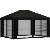 vidaXL Pavillon mit Seitenwänden 4 x 3 m Schwarz Polyester und Stahl