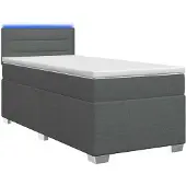 vidaXL Boxspringbett mit Matratze und LED Dunkelgrau 90 x 200 cm Stoff