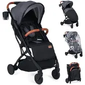 Northix Faltbarer Kinderwagen mit Regenschutz, verstellbarer Rückenlehne und Fußstütze, Grau