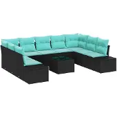vidaXL Gartensofa-set 10 stk. Schwarz Poly-Rattan