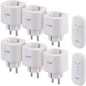 Revolt 6er-Set Mini-Funksteckdosen mit Fernbedienung, 30 Meter, 3.680 Watt