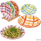 MamboCat 6x Picknick Suppenteller Ø21cm Steingut bunt kariert tiefe Teller Pasta Salat