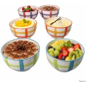 MamboCat 6x Picknick Müslischalen 500ml Steingut bunt kariert Schüssel Salat-Bowl Dessert