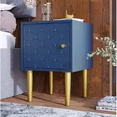STILVORA Nachttisch Holz/Metall marineblau 35x35x51 cm mit Fischschuppenmuster