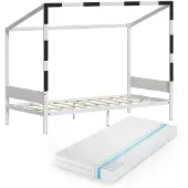 VitaliSpa Kinderbett Goal Weiß/Schwarz 90x200 mit Matratze, Model 62986