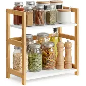 Songmics Gewürzregal mit 2 Ebenen aus Bambus naturbeige-schneeweiß OFS046W101