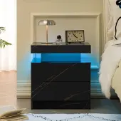 MODFU Nachttisch Holzwerkstoff Schwarz/Gold mit LED-Beleuchtung und 2 Schubladen
