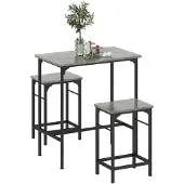HOMCOM BARTISCH Set Bartisch mit Barhocker-Set Esstisch mit 2 Stühlen mit Fußpolster