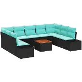 vidaXL Gartensofa-set 10 stk. Schwarz Poly-Rattan