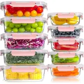 YASHE Glas-Frischhaltedosen LN-10pcs, 10 Behälter, 7,05 L, Rosa