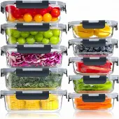 YASHE Glas-Frischhaltedosen LN-10pcs, 10 Behälter, 7,05 L, Schwarz
