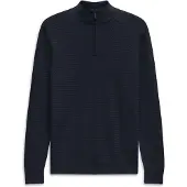Bugatti Troyer "Regular Fit", Herren, Gr. L, schwarz (390, marine), 100% Baumwolle, Strukturmuster, regular fit, ohne Ausschnitt, Pullover Troyer, Regular Fit Baumwolle Struktur Stehkragen