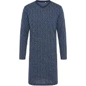 Hajo Herren Nachthemd langarm - Premium Cotton, Baumwolle, V-Ausschnitt, Allover-Print Dunkelblau / 4XL