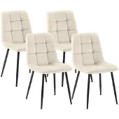 CLP 4er Set Esszimmerstühle Tilde gepolstert mit Rückenlehnen bis 150 kg belastbar creme Material Samt