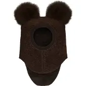 Huttelihut Woll-Schlupfmütze mit Bommeln Alpaka, Dark Brown Melange, 50