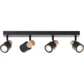 Lightbox Spotbalken 4flg, 58 cm, GU10, schwenkbar, Metall/Holz, schwarz/braun