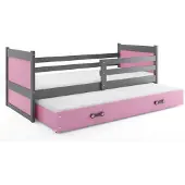BMS Kinderbett Rico Graphit Rosa mit Bettkasten und 2 Matratzen