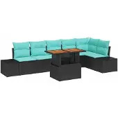 vidaXL Garten-Sofa-Set 7 stk. Schwarz Poly Rattan