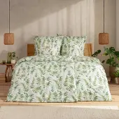 Estella Bio Mako Satin Bettwäsche 135x200 Daniela grün Farn Blätter 3442-530