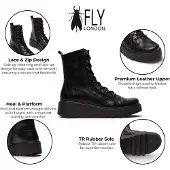 Fly london Damen Schwarze Leder-Schnürstiefel mit Keilabsatz – TERY554