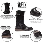 Fly london Damen-Schwarze Lederstiefel bis zur Mitte der Wade – HEIG229