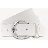Tamaris Ledergürtel "Clara Silver", Damen, Gr. 120, weiß, Rindsleder, unifarben, Basic, Gürtel Ledergürtel, mit glänzender silberfarbener Schließe, unifarben, 3 cm breit