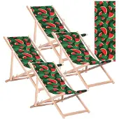 Greenblue 4xKlassischer Liegestuhl aus Buchenholz GB183 mit Wassermelonen-Aufdruck