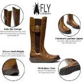 Fly london Damen-Stiefel mit beige Lederknielänge – SOIF361