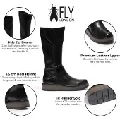 Fly london Damen Schwarze Lederstiefel mit hohem Zug – RHEA042