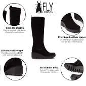 Fly london Damen-Schwarze Wildlederstiefel mit hohem Keilabsatz – BUDI603