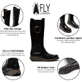 Fly london Damen Schwarze, kniehohe Lederstiefel – SOIF361