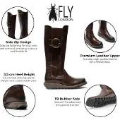 Fly london Damen braune Lederstiefel kniehoch – SOIF361