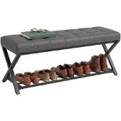 HOMCOM Shoe Bench Kunstleder Kohlenstoffstahl 112L x 37B x 47H cm Dunkelgrau