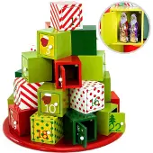 Famanu Adventskalender Wiederverwendbar, Geschenketurm mit 24 Fächern zum Befüllen - Holz