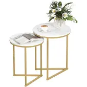 HOMCOM BEISTELLTISCH 2er Set MDF Stahl Gold