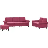 vidaXL 3-tlg. Sofagarnitur mit Kissen Weinrot Samt