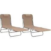 vidaXL Sonnenliegen Klappbar 2 Stk. Taupe Textilene und Stahl