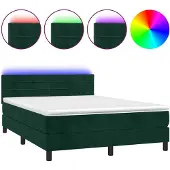 vidaXL Boxspringbett mit Matratze & LED Dunkelgrün 140x200 cm Samt