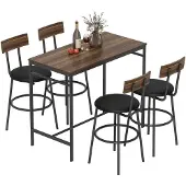 HOMCOM BARTISCH mit Barhocker-Set Esstisch mit 4 Stühlen mit Fußstütze Rückenlehne