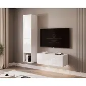 Idohome Hängende Wohnwand ANGEL LINE V mit LED-Beleuchtung Weiß Hochglanz