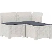 vidaXL 3-Sitzer Garten Sofa mit Kissen Rattan-Look PP Weiß