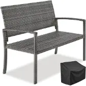 TecTake GmbH 2, Gartenbank, MURAT, Polyrattan, pulverbeschichteter Stahl, 125 x 62,5 x 90 cm, wetterfest, inklusive Schutzabdeckung, grau