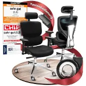 CLOUVOU MasterSeat Bürostuhl Ergonomisch Schreibtischstuhl Knopf-Automatik, 4D-Armlehne, 3D-Kopfstütze, Orthopädische Rückenlehne [Nr.1 in Ergonomie]