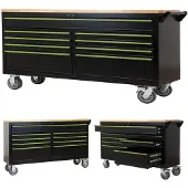 TRUTZHOLM Werkstattwagen Star XXL 163 x 97 cm Arbeitsplatte Gummibaumholz 9 Schubladen kugelgelagert Werkbank