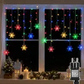 Lapamax 1,8M LED Lichterkette Schneeflocke Lichtervorhang Wasserdicht 8 Lichtmodi Innen Garten Weihnachten Deko, Bunt