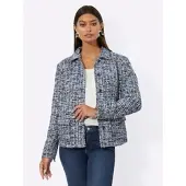 Création L Bouclé-Blazer in mittelblau-royalblau-gemustert | Gr.: 44