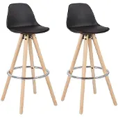Woltu Barhocker Küchenstuhl aus Kunstleder Holzgestell mit Lehne + Fußstütze, Schwarz