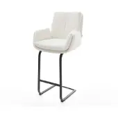 DELIFE Barstuhl Clea-Flex Bouclé Creme-Weiß Freischwinger Flach Metall Schwarz