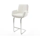 DELIFE Barstuhl Clea-Flex Bouclé Creme-Weiß Freischwinger Flach Edelstahl Silberfarben