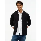 Tommy Hilfiger Strickjacke "ESSENTIAL COTTON" Relaxed Fit Strick-Overshirt mit Flag-Stickerei